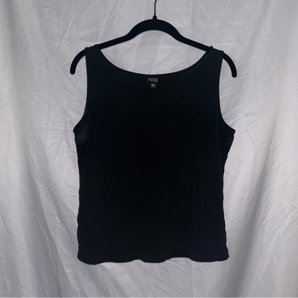 Eileen Fisher Tank Top 100% Silk Solid Sleeveless Shirt Black Basics Staple M